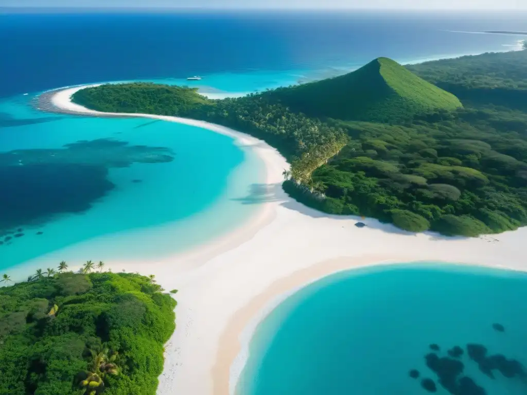Playa paradisíaca en África: lujo y tranquilidad junto al mar Playas serenas y lujosas mundo: Vista aérea de una playa africana exclusiva con aguas turquesas y arenas blancas