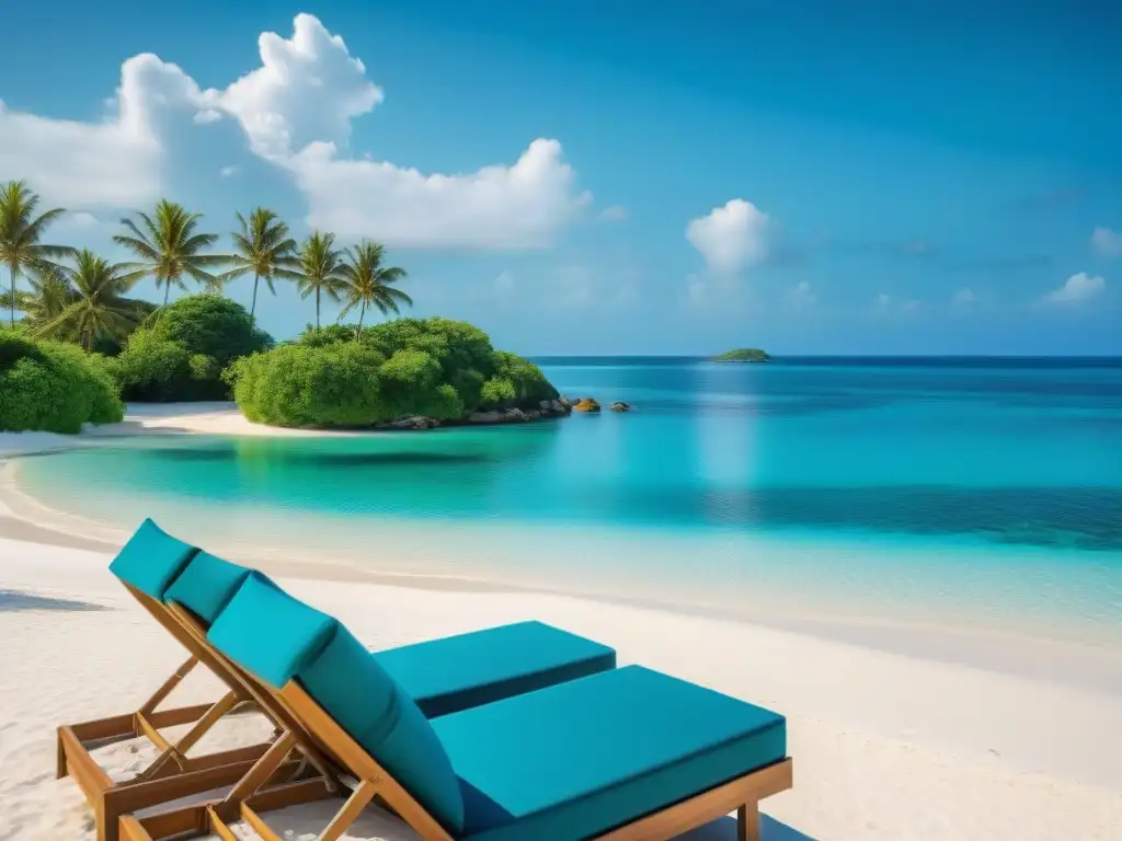 Paraíso tropical: Villas de lujo frente al mar en playa paradisíaca Playas serenas y lujosas mundo: Villas modernas con piscinas infinitas frente al mar turquesa, palmeras y pareja relajada en la playa