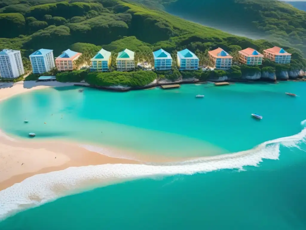 Inversión en paraísos costeros: fusión entre naturaleza y desarrollo Playas vibrantes, aguas turquesas y palmeras verdes, reflejo de la fusión entre desarrollo y naturaleza
