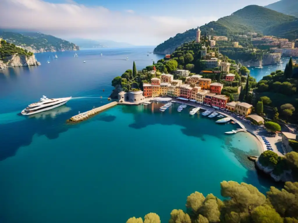 Portofino: Elegancia costera y lujo en Italia La reinvención de Portofino como destino: pintoresco puerto con edificios coloridos, lujosos yates y visitantes paseando por la costa