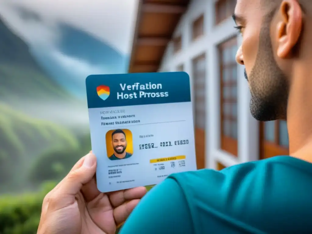Verificación de identidad para alquileres vacacionales seguros Proceso de verificación de ID en plataforma de alquiler vacacional seguro para viajero