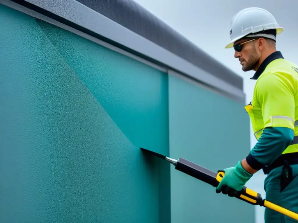Aplicación profesional de recubrimiento marino en propiedad costera Aplicación profesional de revestimientos innovadores para propiedades costeras en edificio frente al mar