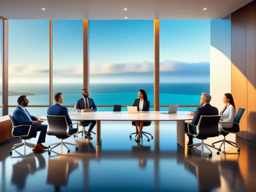 Profesionales estratégicos planifican inversión inmobiliaria costera Profesionales analizando estrategias fiscales para propiedades en la costa