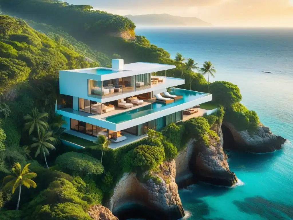 Residencia de lujo en acantilado con vista al mar Propiedad costera de diseño arquitectónico moderno en acantilado con vistas al mar turquesa