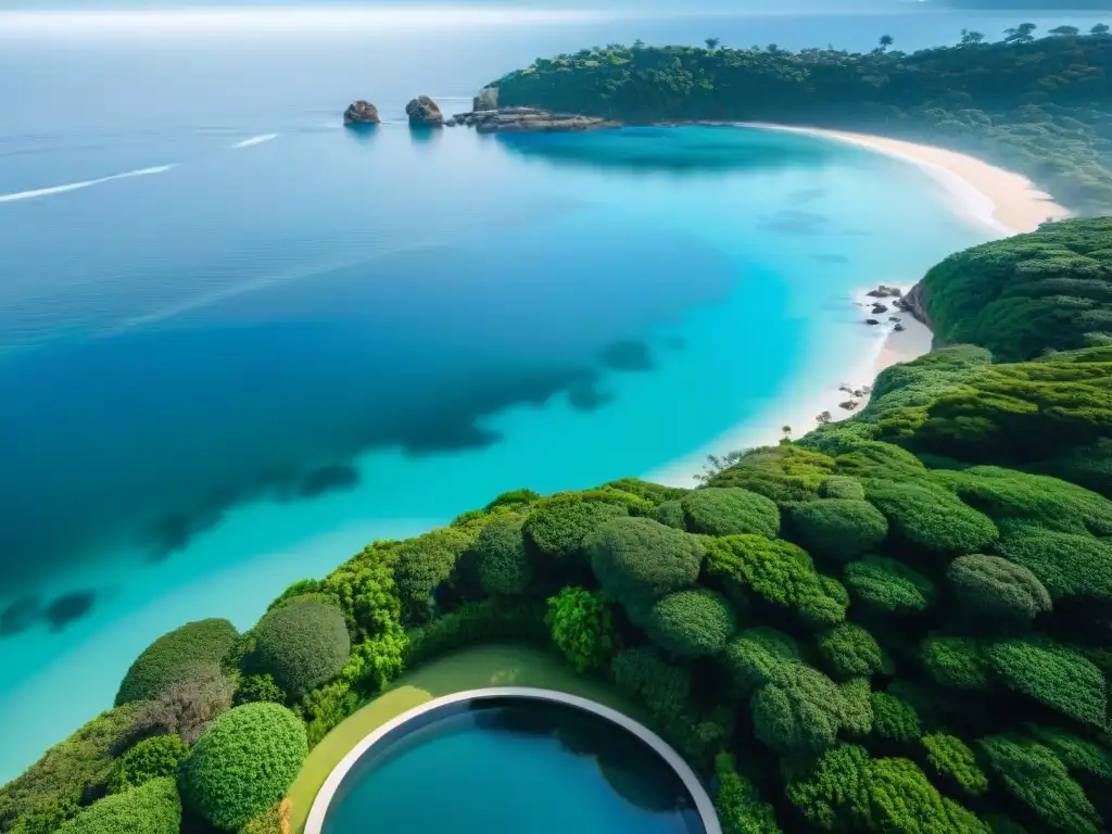Propiedad costera de diseño elegante y sofisticado con vistas al mar Propiedad costera de arte moderno con vistas al mar, ventanales y piscina infinita privada, rodeada de exuberante vegetación