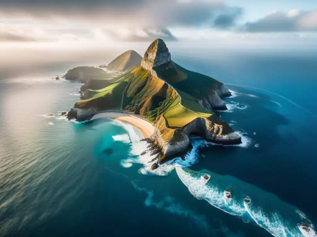 Costa salvaje: paisaje costero dramático visto desde el aire Propiedad costera con clima y topografía impresionante analizada