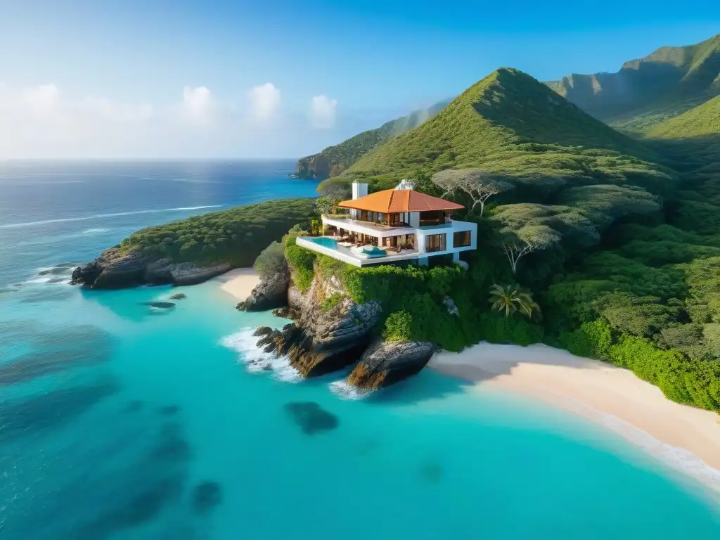 Villa de lujo en acantilado: exclusividad frente al mar Propiedad costera exclusiva y remota con lujosa villa moderna y vistas panorámicas a la playa