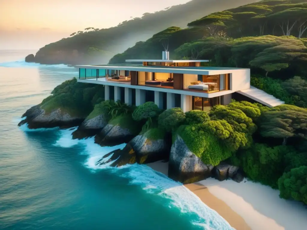 Arquitectura moderna integrada con la naturaleza en la costa Una propiedad costera integrada en el paisaje, arquitectura moderna en armonía con la naturaleza