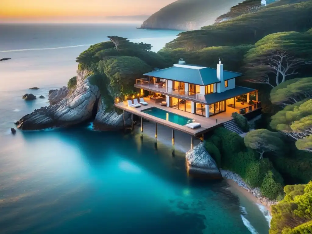 Residencia de lujo en acantilado: atardecer mágico con vistas al mar Una propiedad costera de lujo en un acantilado al atardecer