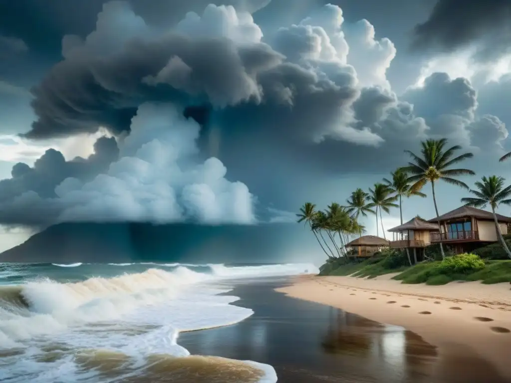 Propiedad de lujo frente al mar: belleza en la tormenta Propiedad costera de lujo amenazada por tormenta, destaca la importancia de pólizas premium protección propiedades costeras