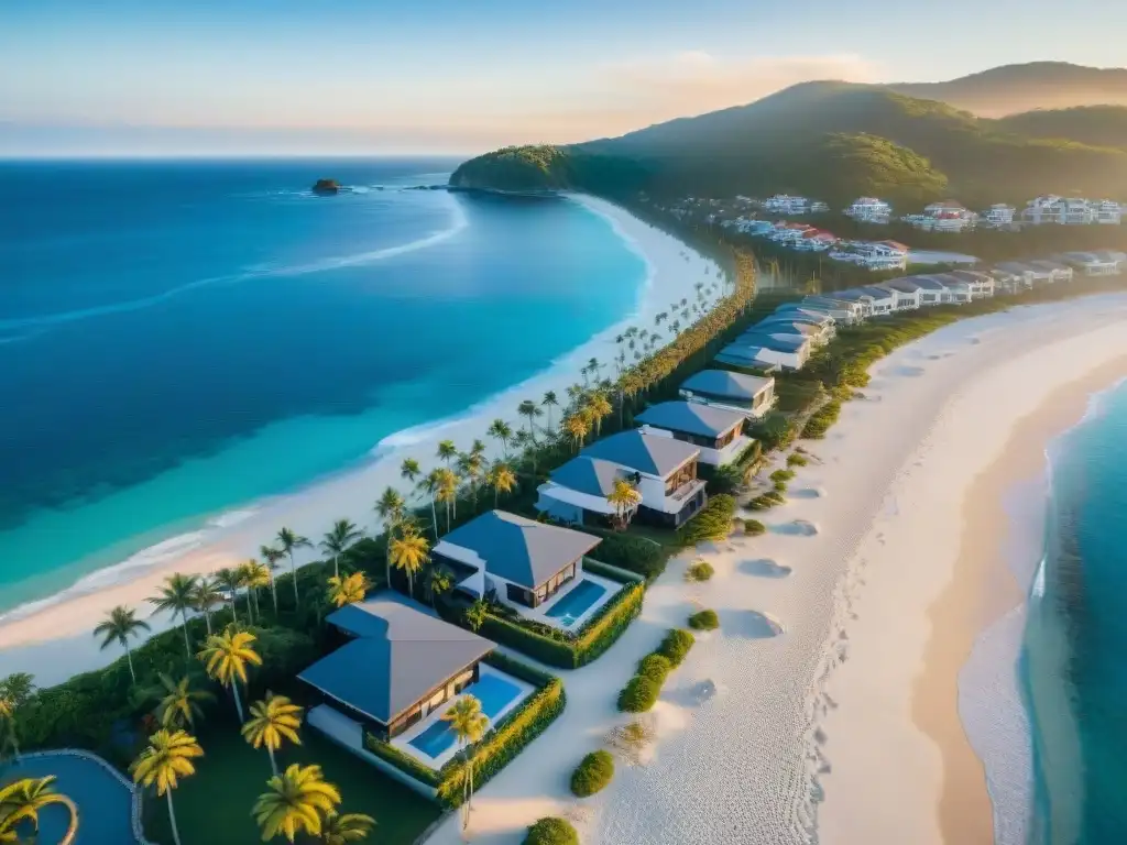 Residencia de lujo frente al mar en América del Norte Propiedad costera de lujo en Norteamérica, arquitectura moderna frente al mar al atardecer