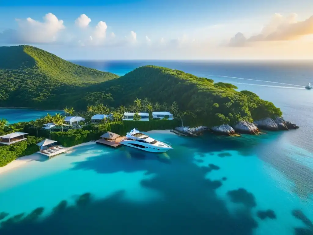 Propiedad costera de lujo: atardecer dorado con piscina infinita y yate Una propiedad costera de lujo global: mansión con piscina infinita, yate en muelle privado y atardecer dorado