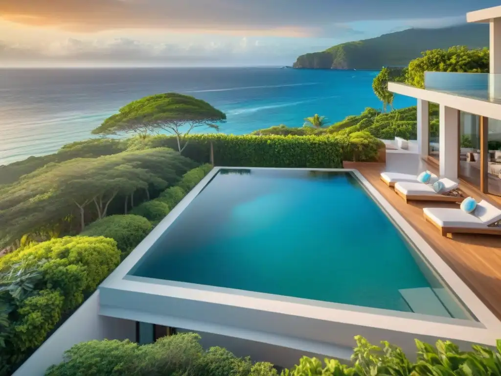 Propiedad costera de lujo con vistas impresionantes y exclusivas Propiedad costera de lujo con impresionante vista al mar, piscina infinity y pareja disfrutando del atardecer