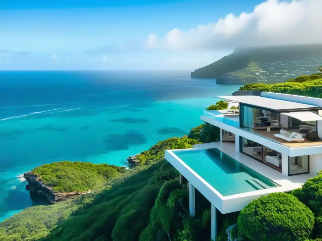 Propiedad de lujo en acantilado: vistas panorámicas al mar Una propiedad costera de lujo con piscina infinita, rodeada de exuberante vegetación, ideal para pólizas premium propiedades lujo costeras