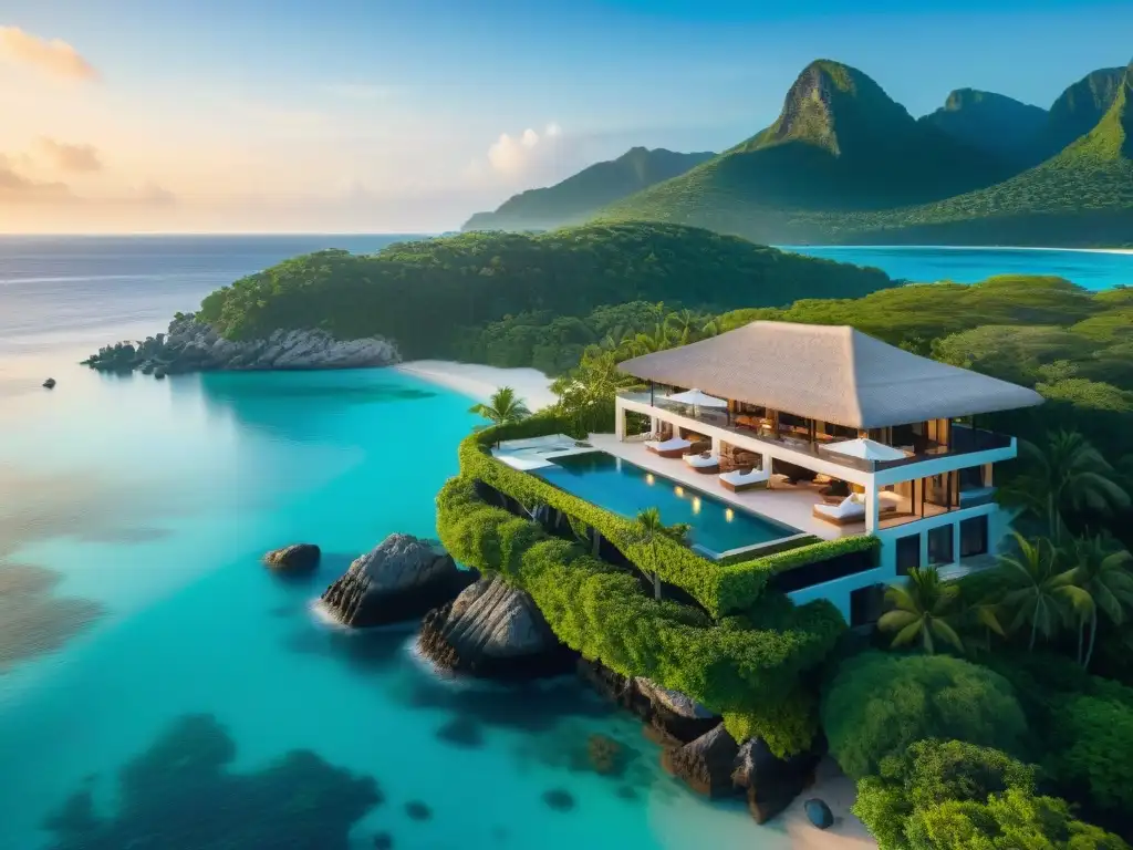 Residencia de lujo en playa paradisíaca Una propiedad costera de lujo en playa paradisíaca con arquitectura elegante y exuberante paisajismo tropical, reflejando lujo y rentabilidad
