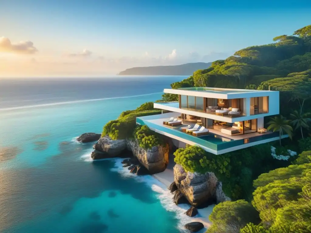 Residencia de lujo en acantilado con vista al mar Propiedad costera de lujo con vista al mar y piscina infinita en acantilado, rodeada de exuberante vegetación tropical
