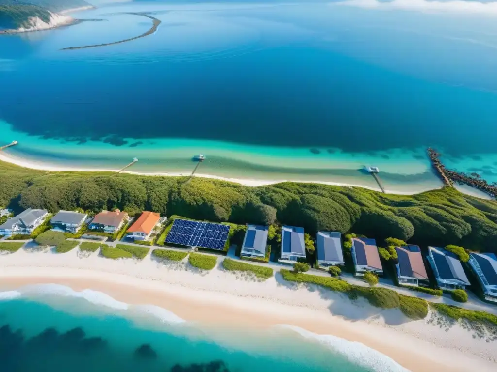 Propiedad costera de lujo con tecnología verde Propiedad costera lujosa con tecnología verde: paneles solares, turbinas eólicas y paisajismo sostenible, integrando lujo y sostenibilidad