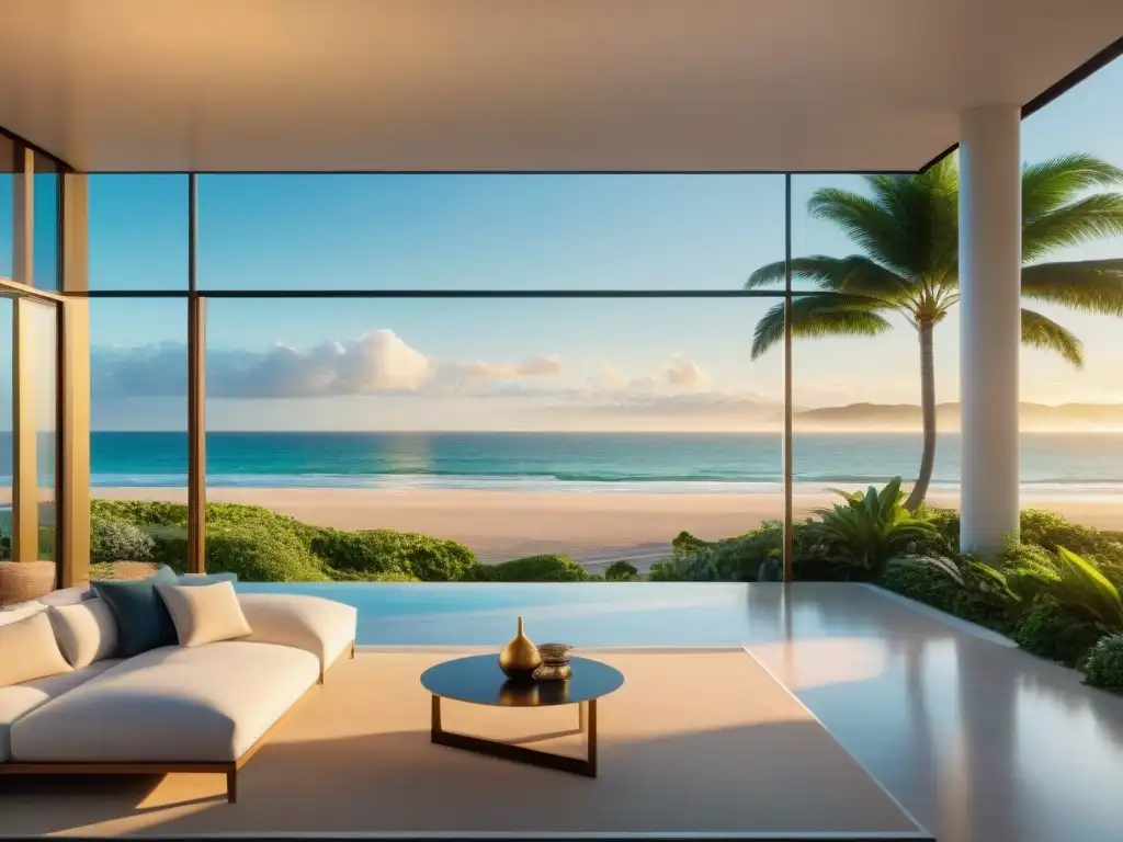 Propiedad de lujo frente al mar al amanecer Propiedad costera lujosa al amanecer con vista panorámica al mar y diseño contemporáneo
