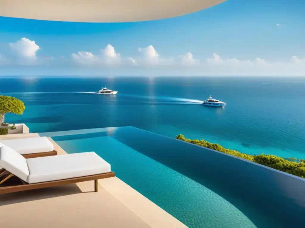 Propiedad costera de lujo: terraza, piscina infinita y vistas panorámicas Propiedad costera lujosa con vistas panorámicas al mar, terraza exterior espaciosa, piscina infinita privada y decoración elegante