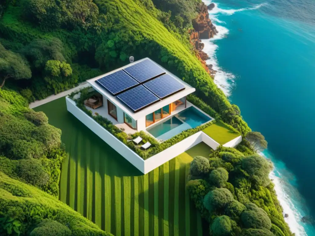Propiedad costera ecoamigable: lujo sostenible entre naturaleza y mar Una propiedad costera moderna con construcciones sostenibles integradas en armonía con la naturaleza y el mar