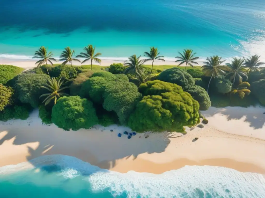 Propiedad costera de ensueño: playa dorada, palmeras y aguas turquesas Propiedad costera con palmeras, playa dorada y aguas turquesas