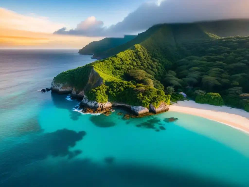 Residencia costera: belleza y tranquilidad al atardecer Propiedad costera protegida por un muro marino, segura y encantadora al atardecer