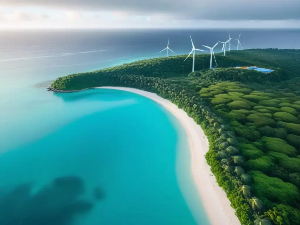 Propiedad costera sostenible: armonía naturaleza e infraestructura eco Propiedad costera sostenible con energía renovable y naturaleza exuberante