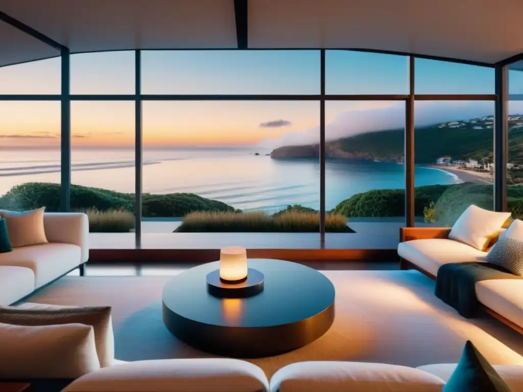 Villa de lujo virtual: diseño contemporáneo junto al mar Propiedad costera virtual de lujo al atardecer con diseño contemporáneo y tecnología de punta