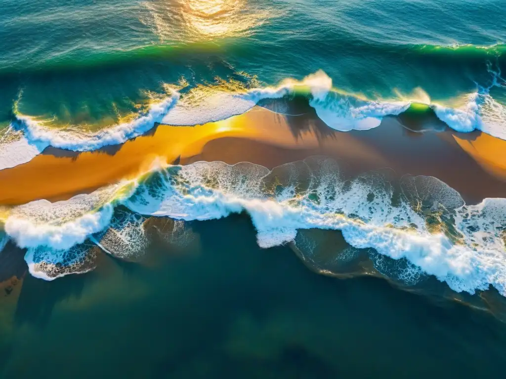 Costa al atardecer: lujo frente al mar Inversión en propiedades costeras: atardecer dorado sobre el mar, luces cálidas resaltan la belleza y el riesgo