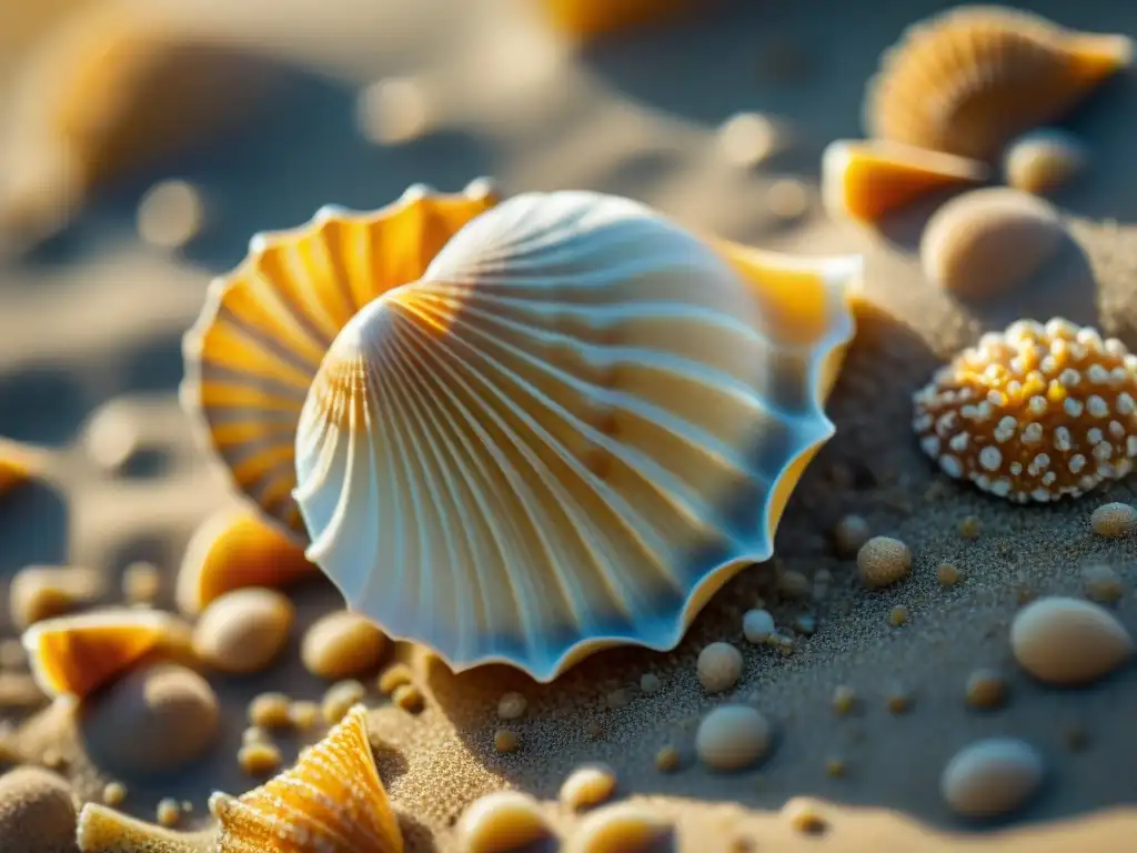 Detalles únicos: concha en la playa Macrofotografía que muestra las propiedades costeras y detalles de una concha en la playa