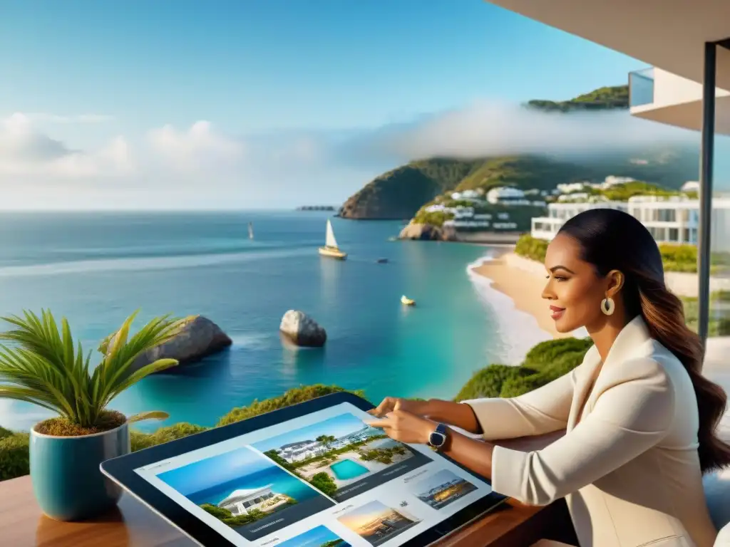 Inversores internacionales analizan mercado inmobiliario costero Invertir en propiedades costeras: Escena dinámica de mercado inmobiliario costero con inversores y agentes inmobiliarios
