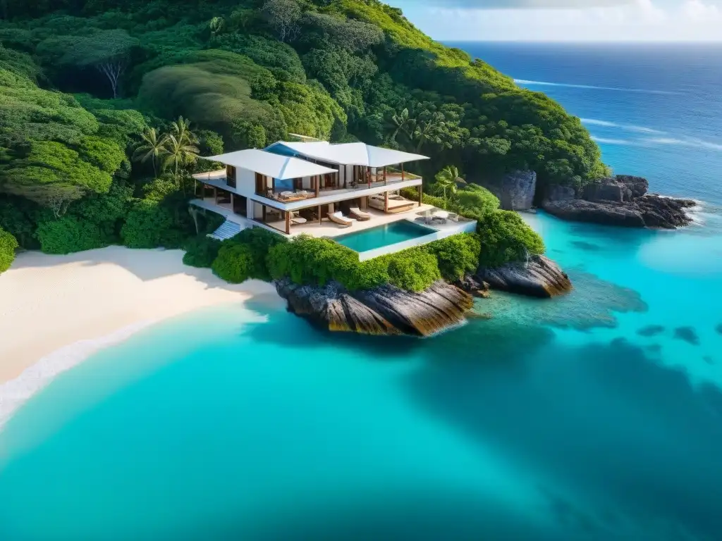 Propiedad de lujo en acantilado con vista al mar Propiedades costeras exclusivas y remotas: lujosa villa con ventanales de piso a techo y piscina infinita privada en acantilado sobre aguas turquesas