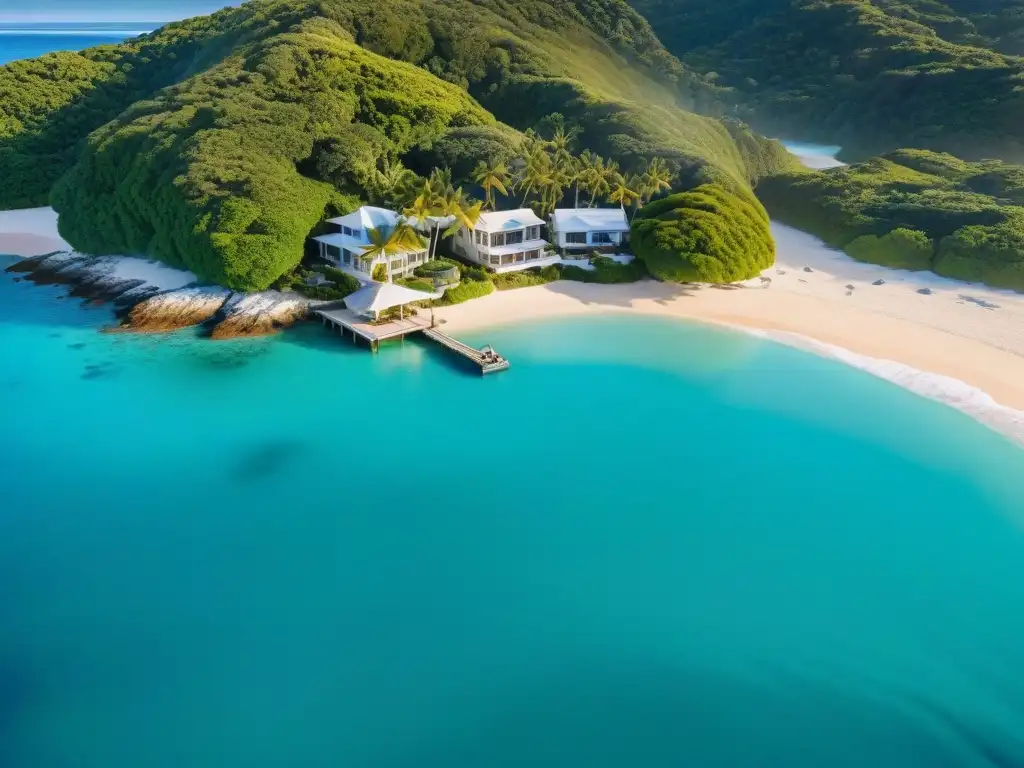 Exclusivo paraísocostero: propiedades de lujo junto al mar Propiedades costeras de lujo con muelles privados en un paisaje paradisíaco