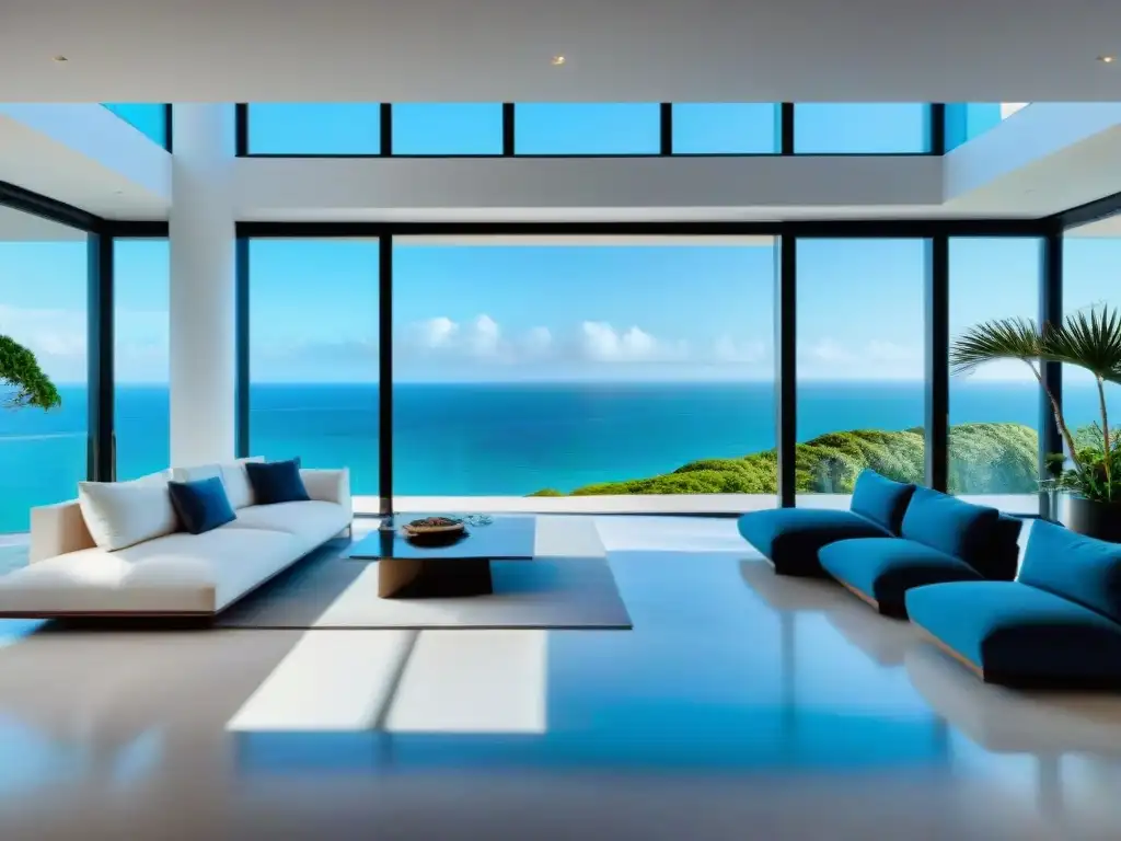 Exclusiva propiedad costera: diseño moderno con vistas al mar Visualización en 3D de propiedades costeras: lujosa casa moderna con vistas al mar, ventanales, terraza y diseño contemporáneo