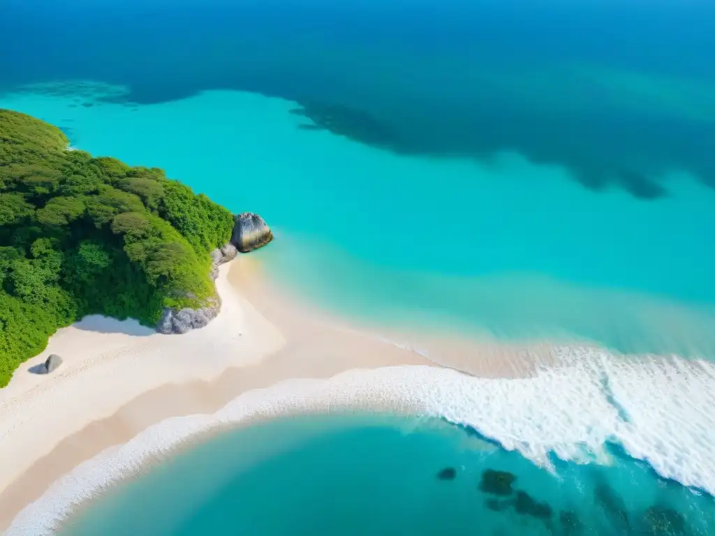 Paraíso costero: playa escondida de aguas turquesas Propiedades costeras ocultas tendencia: Playa paradisíaca con aguas turquesa, arena blanca y exuberante vegetación