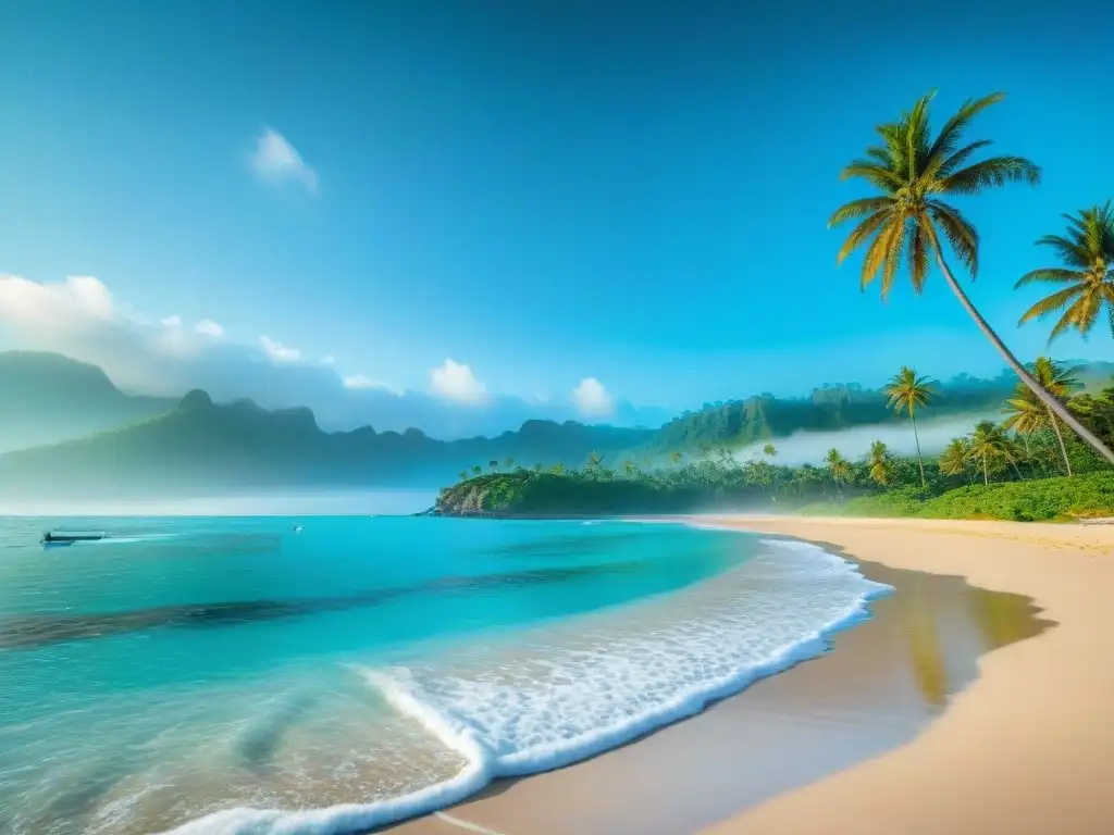 Paraíso costero de lujo con aguas turquesas y palmeras Propiedades costeras playas privadas: Paraíso costero con aguas turquesas, arena dorada y palmeras, frente a una lujosa propiedad playera