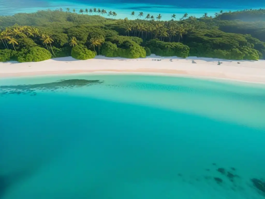 Paraíso costero: playa de aguas turquesas y palmeras verdes Inversión en propiedades costeras seguras: Vista aérea de playa paradisíaca con aguas turquesas y palmeras verdes