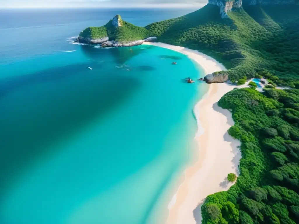 Paraíso costero: playa virgen con aguas turquesas y acantilados verdes Propiedades costeras únicas destinos emergentes: Playa virgen con aguas turquesas, vegetación exuberante y acantilados
