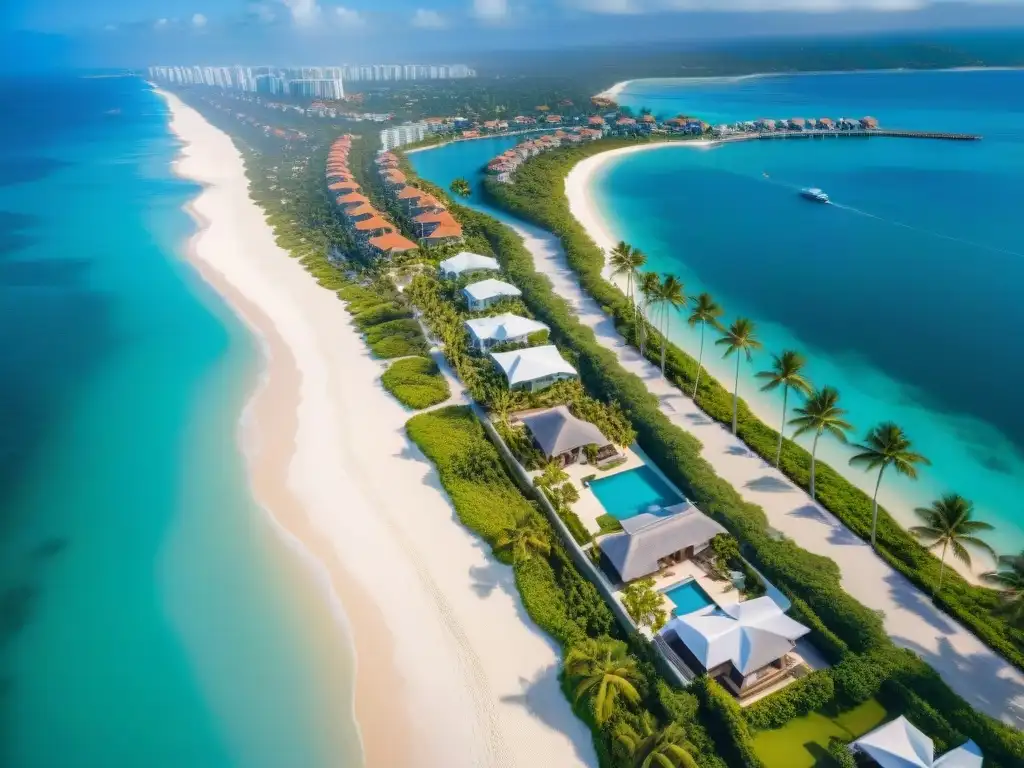 Costa de ensueño: propiedades de lujo frente al mar Inversión en propiedades costeras: vista aérea de lujo frente al mar, arquitectura moderna, playas blancas y yates en aguas azules