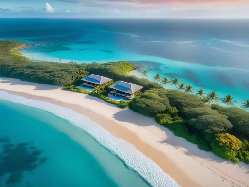 Propiedad costera de lujo con aguas turquesas y atardecer idílico Inversión en propiedades costeras con vista al mar: paraíso de lujo entre naturaleza y mar
