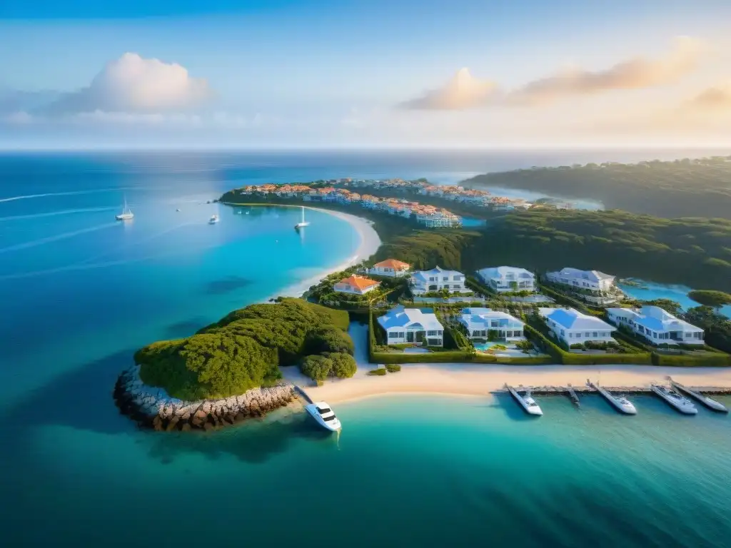 Exclusivo paraís
o costero: residencias de lujo junto al mar Propiedades de lujo en comunidades costeras: vista aérea de elegantes residencias frente al mar con diseño moderno y exuberante vegetación