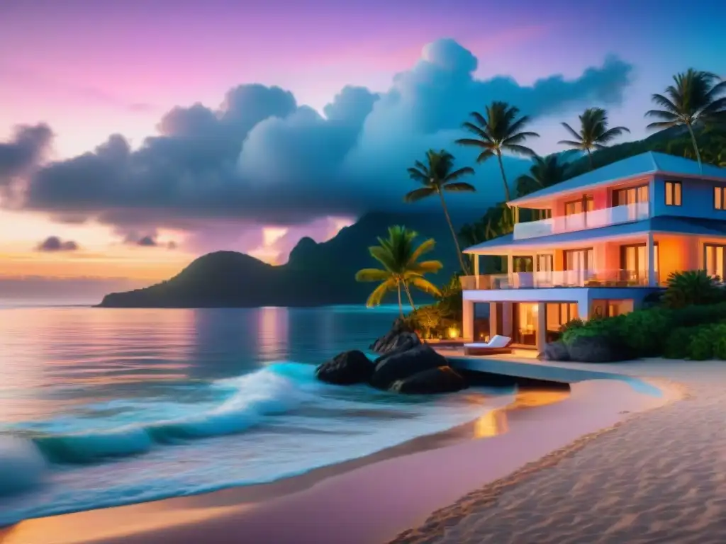 Inversión costera: villa de lujo frente al mar con atardecer vibrante Inversión en propiedades marítimas: villa de lujo en la playa con trampas fiscales