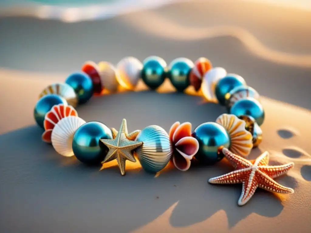 Pulsera artesanal marina: detalle y belleza bajo el sol Pulsera con motivos marinos únicos detallados, brillando al sol con artesanía inspirada en la belleza del mar