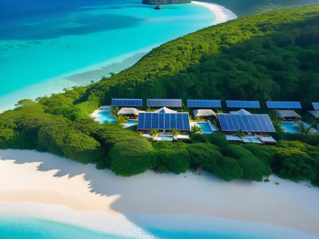 Resort de lujo sostenible en paraíso costero Un refugio de lujo sostenible en la costa, con arquitectura ecofriendly integrada en el paisaje