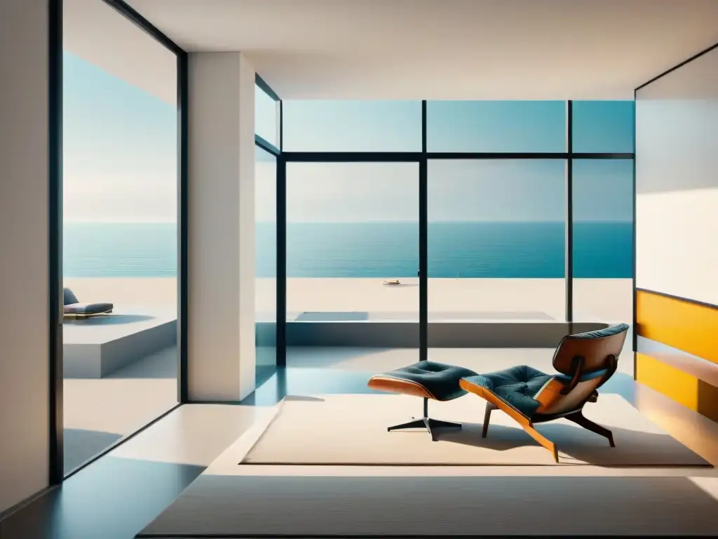 Refugio Bauhaus en la playa: diseño minimalista y funcional Refugio de playa minimalista Bauhaus con vista al mar y diseño elegante en 8k