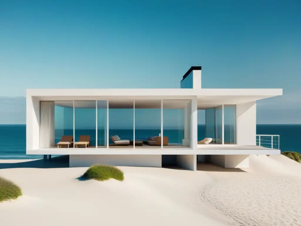Casa de playa minimalista inspirada en Bauhaus Refugio de playa minimalista Bauhaus frente al mar, fusionando diseño y naturaleza