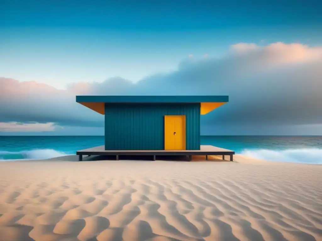 Diseño Bauhaus: Refugio minimalista en playa 8k Refugio de playa minimalista inspirado en el diseño Bauhaus, con líneas limpias y esquemas monocromáticos en armonía con el paisaje costero natural