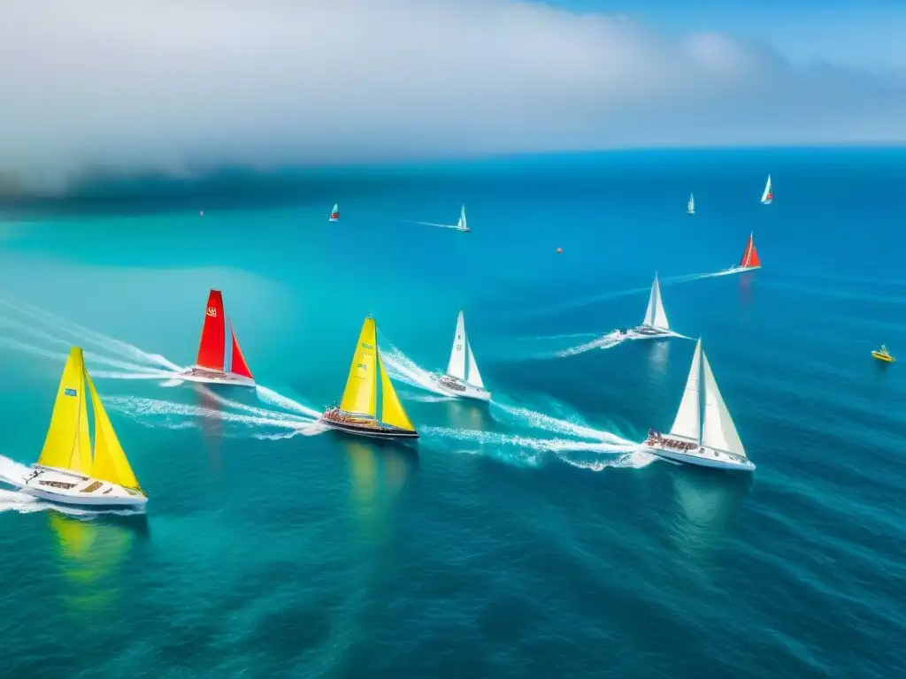 Regata tradicional: veleros coloridos compiten en aguas cristalinas Una regata de veleros coloridos compitiendo en aguas cristalinas