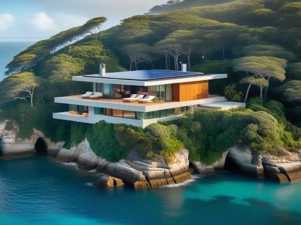 Residencia eco-sostenible en acantilado con vistas al mar Residencia costera innovadora con diseño ecofriendly y vistas al mar
