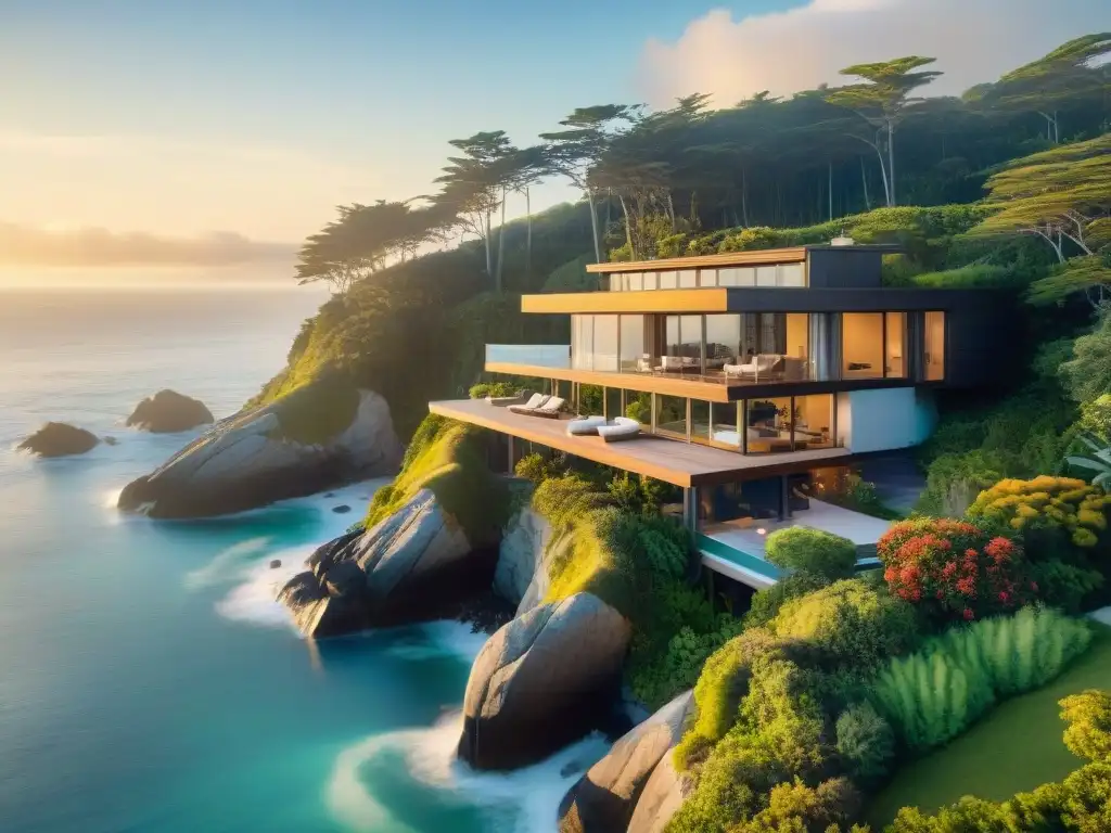 Residencia costera: armonía arquitectónica y natural Residencia costera integrada con entorno natural en perfecto diseño biofílico en propiedades costeras